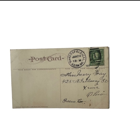 Vtg 1910 Postcard Post Office Building Bakersfield CA Posted Bakersville 1910 - Picture 2 of 3